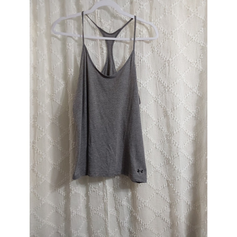 Under Armour Womens Large Heather Grey Racerback Tank Top Loose Fit HeatGear